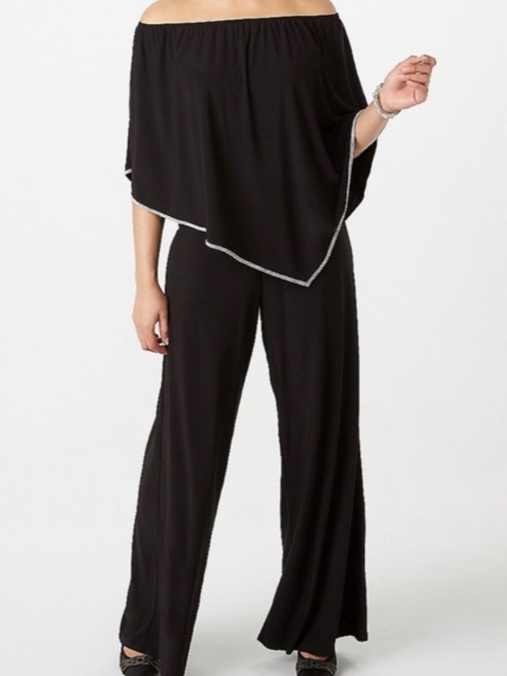 MSK Black Off-Shoulder Wide-Leg Jumpsuit with Silver Trim